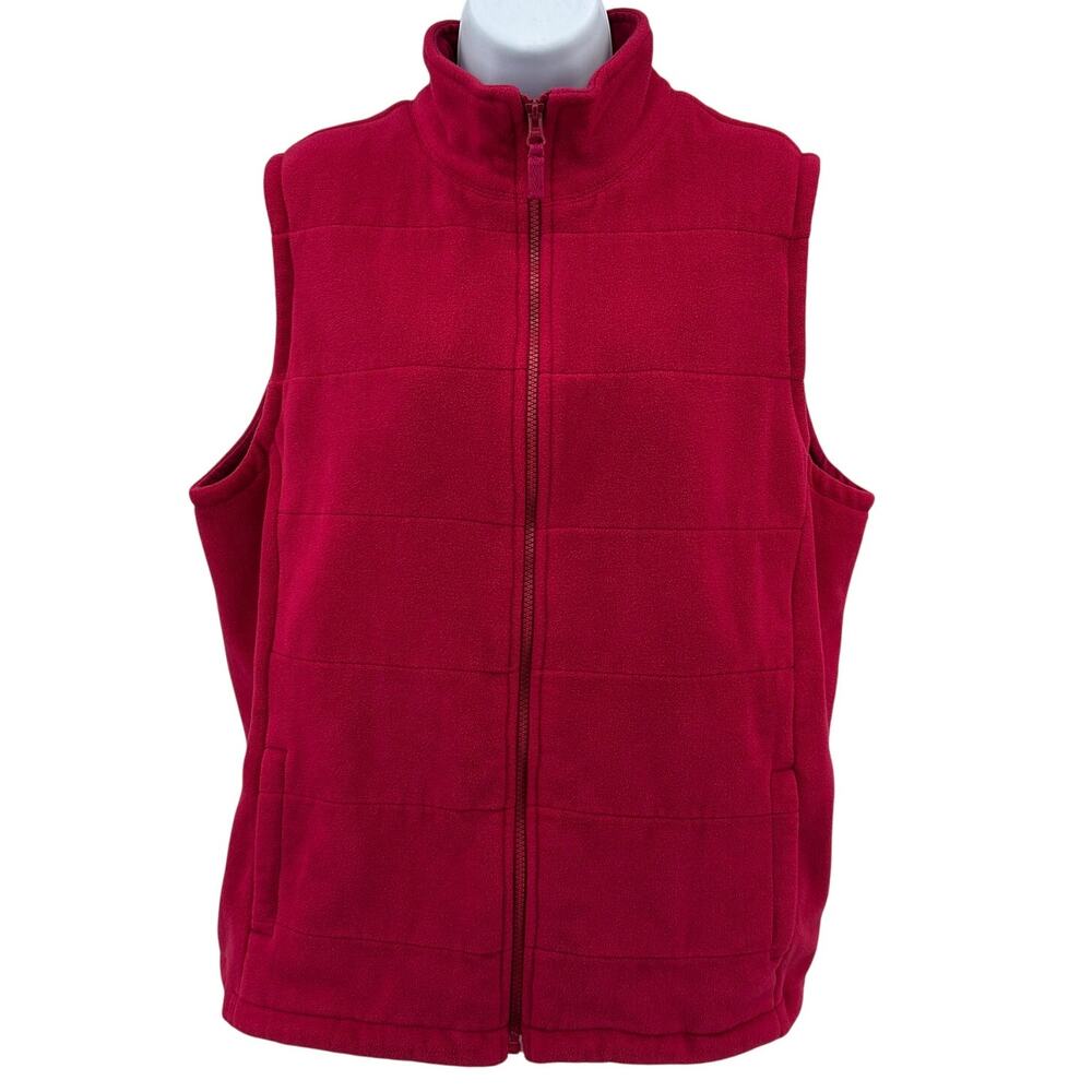 Lands' End Soft Fleece Vest WMNS XL Berry Pink Full Zip Stand Collar Sleeveless